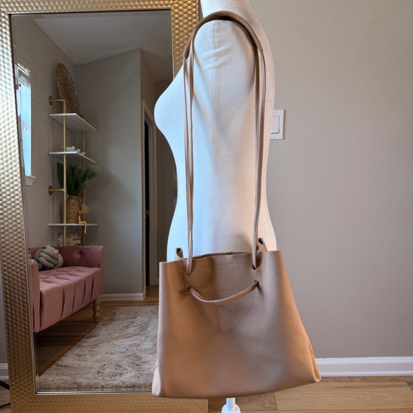 Tan Faux Leather Tote Bag, Minimalist Satchel, Lightweight Shoulder Bag - Picture 11 of 11
